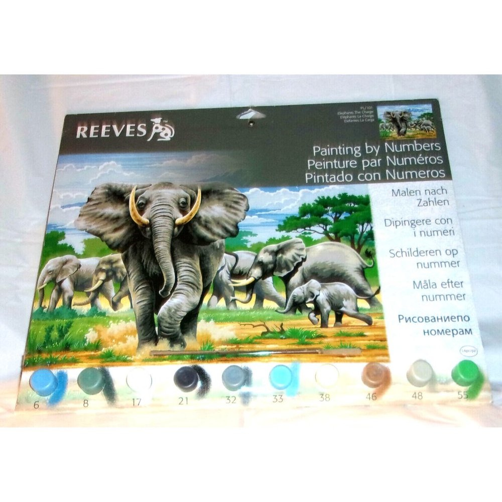 Elephants The Charge  Painting by Number Kit by Reeves  NEW  Made in England